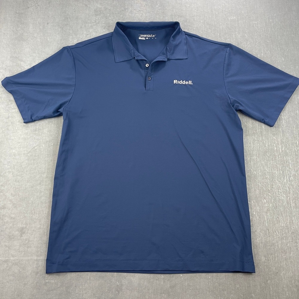 Nike Mens XL Navy Blue Golf Dri-FIT Polo Shirt Riddell Logo Performance